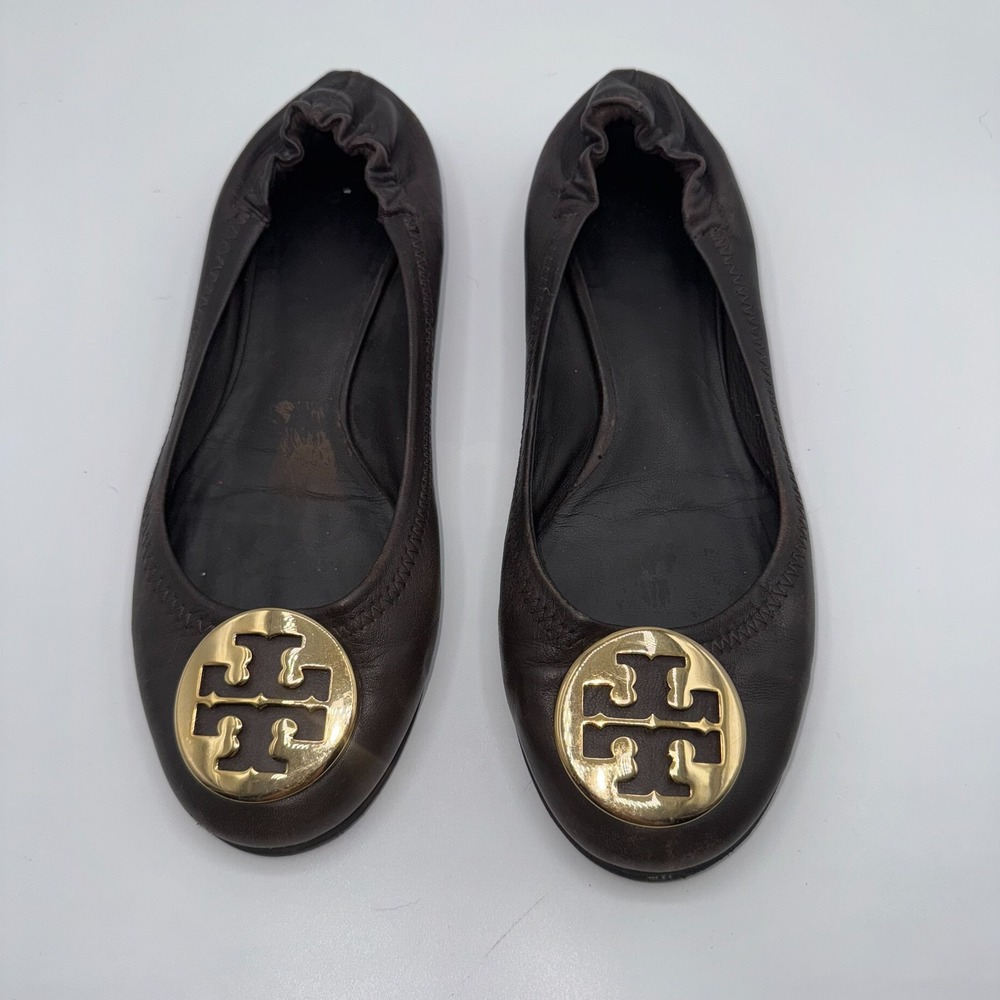 Tory Burch Reva Womens Ballet 7‎ M Black Leather Round Toe Comfort Slip On Flats - Picture 3 of 11